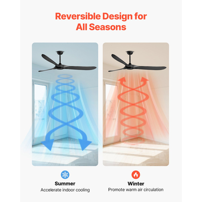 VEVOR 72" Ξύλινη λεπίδα ανεμιστήρα οροφής Χωρίς φως Reversible Motor Remote Control Μαύρο