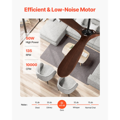 VEVOR 72" Ξύλινη λεπίδα ανεμιστήρα οροφής Χωρίς φως Τηλεχειριστήριο αναστρέψιμο μοτέρ Καρυδιά