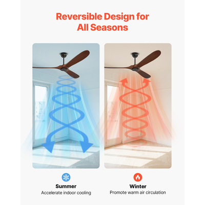 VEVOR 72" Ξύλινη λεπίδα ανεμιστήρα οροφής Χωρίς φως Τηλεχειριστήριο αναστρέψιμο μοτέρ Καρυδιά