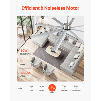 VEVOR 213 cm ανεμιστήρας οροφής αλουμινίου χωρίς φωτιστικό τηλεχειριστήριο Βουρτσισμένο νικέλιο