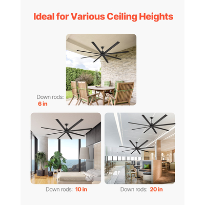 VEVOR 244 cm Ανεμιστήρας Οροφής Αλουμινίου Χωρίς Φωτεινό Τηλεχειριστήριο DC Motor Μαύρο