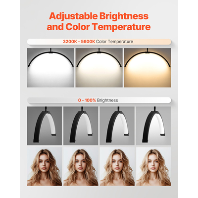 Φωτιστικό Half Moon for Esthetician Φωτιστικό δαπέδου LED 26 ιντσών με δυνατότητα ρύθμισης φωτισμού βλεφαρίδων τοξωτό