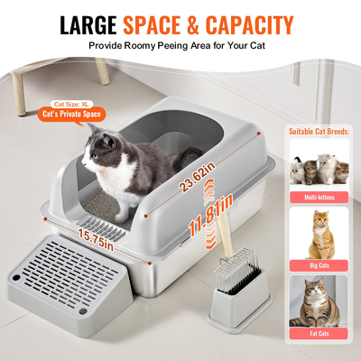 VEVOR 6 σε Deep Litter Box Κουτί απορριμμάτων χωρίς οσμή με σανίδα ποδιών φιλτραρίσματος
