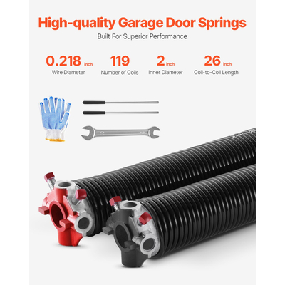 VEVOR Garage Door Torsion Springs Ζεύγος 0,218 x 2 x 26 ιντσών με ράβδους περιέλιξης