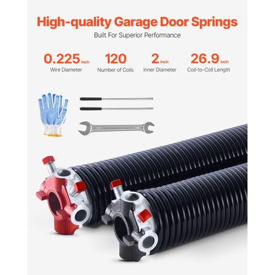 VEVOR Garage Door Torsion Springs Ζεύγος 0,225 x 2 x 27 ιντσών με ράβδους περιέλιξης