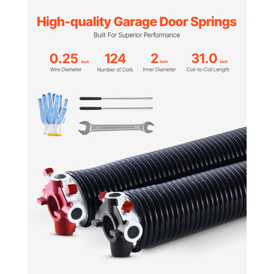 VEVOR Garage Door Torsion Springs Ζεύγος 0,25 x 2 x 31 ιντσών με ράβδους περιέλιξης