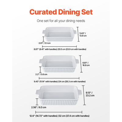 VEVOR Κεραμικό ταψί 3 τεμαχίων Ορθογώνιο σετ ψησίματος σε βάθος για ψήσιμο