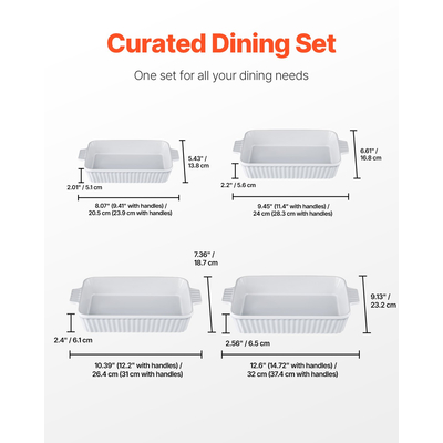 VEVOR Κεραμικό ταψί 4 τεμαχίων Ορθογώνιο σετ ψησίματος σε βάθος για ψήσιμο