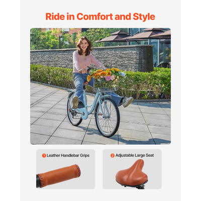 VEVOR 24 ιντσών Cruiser ποδήλατο 7 ταχυτήτων ανοιχτό μπλε Beach Cruiser ποδήλατο με καλάθι