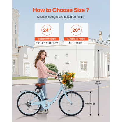 VEVOR 24 ιντσών Cruiser ποδήλατο 7 ταχυτήτων ανοιχτό μπλε Beach Cruiser ποδήλατο με καλάθι