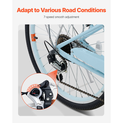 VEVOR 24 ιντσών Cruiser ποδήλατο 7 ταχυτήτων ανοιχτό μπλε Beach Cruiser ποδήλατο με καλάθι