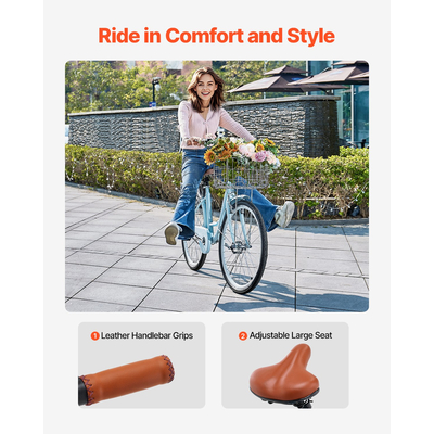 VEVOR ποδήλατο Cruiser 26 ιντσών 1-ταχύτητα ανοιχτό μπλε Beach Cruiser ποδήλατο με καλάθι