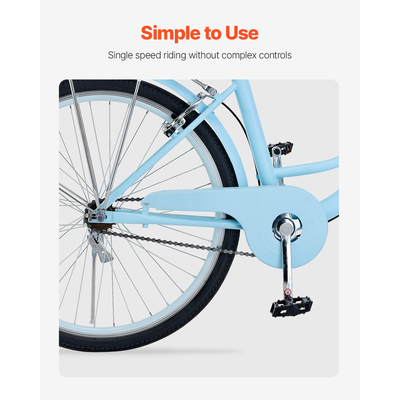 VEVOR ποδήλατο Cruiser 26 ιντσών 1-ταχύτητα ανοιχτό μπλε Beach Cruiser ποδήλατο με καλάθι