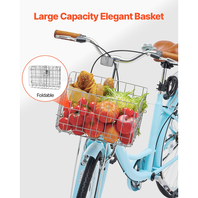 VEVOR ποδήλατο Cruiser 26 ιντσών 1-ταχύτητα ανοιχτό μπλε Beach Cruiser ποδήλατο με καλάθι