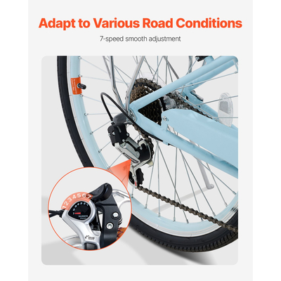 VEVOR 26-ιντσών Cruiser ποδήλατο 7-ταχυτήτων ανοιχτό μπλε Beach Cruiser ποδήλατο με καλάθι