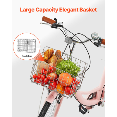 VEVOR 26-ιντσών Cruiser Bike 7-Speed ​​Pink Beach Cruiser Bike with Basket