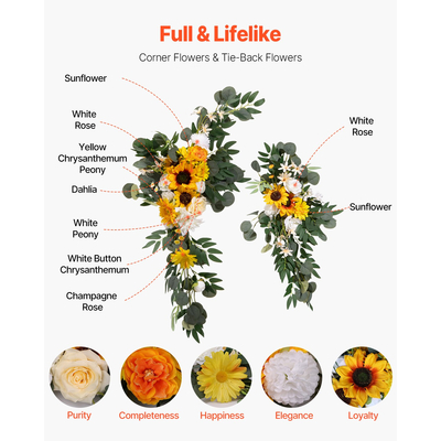 VEVOR Τεχνητό Κιτ Γάμου Αψίδα Κίτρινο με 2 Τμ. Λουλούδια 1 Τμ.