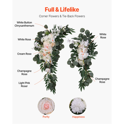 VEVOR Τεχνητό Κιτ Γάμου Αψίδα Λευκό με 2 τμχ Λουλούδια 2 τεμ.