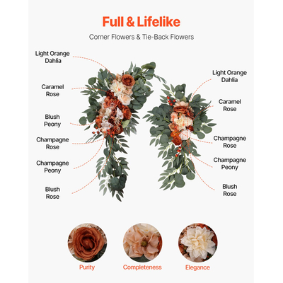 VEVOR Τεχνητό Κιτ Γάμου Αψίδα Πορτοκαλί με 2 Τμ. Λουλούδια 2 ΤΜ.