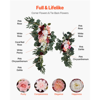 VEVOR Τεχνητό Κιτ Γάμου Αψίδα Ροζ με 2 Τμ. Λουλούδια 2 ΤΜ.