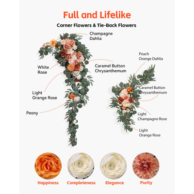 VEVOR Τεχνητό Σετ Γάμου Αψίδα Πορτοκαλί με 2 Τμ. Λουλούδια 3 ΤΜ.