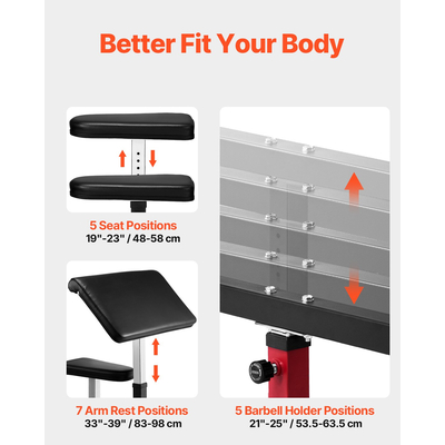 VEVOR Preacher Curl Πάγκος Ρυθμιζόμενος Εξοπλισμός Μηχανήματος Δικέφαλου Γυμναστηρίου στο σπίτι