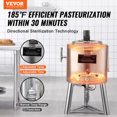 VEVOR Εμπορική Μηχανή Παστερίωσης 30L Παστεριωτής για Αποστείρωση Γάλακτος