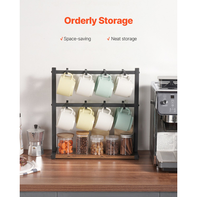 Βάση κούπας καφέ VEVOR για πάγκο 16 αγκίστρια σχάρα ποτηριών με βάση αποθήκευσης ξύλου