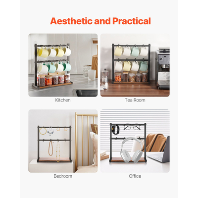 Βάση κούπας καφέ VEVOR για πάγκο 16 αγκίστρια σχάρα ποτηριών με βάση αποθήκευσης ξύλου