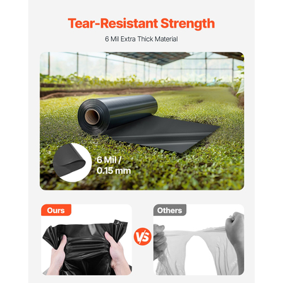 VEVOR 6Mil Πλαστικό Ρολό Φύλλων 10 x 100 FT Μαύρο πολυαιθυλενίου βαρέως τύπου