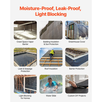 VEVOR 6Mil Πλαστικό Ρολό Φύλλων 10 x 100 FT Μαύρο πολυαιθυλενίου βαρέως τύπου