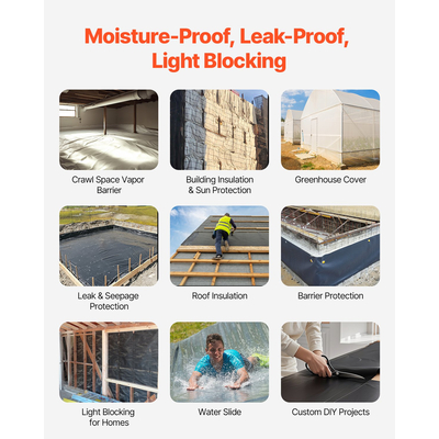 Ρολό πλαστικού φύλλου VEVOR 14 Mil 10 x 100 FT Ασπρόμαυρο φιλμ βαρέως τύπου