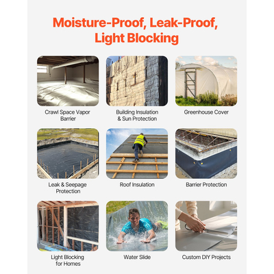 VEVOR 8Mil Πλαστικό Ρολό Φύλλων 6,5 x 164 FT Γκρι πολυαιθυλενίου βαρέως τύπου