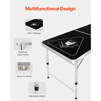 VEVOR 2,4 m Πτυσσόμενη λαβή μεταφοράς παιχνιδιών για πάρτι πτυσσόμενης μπύρας πονγκ