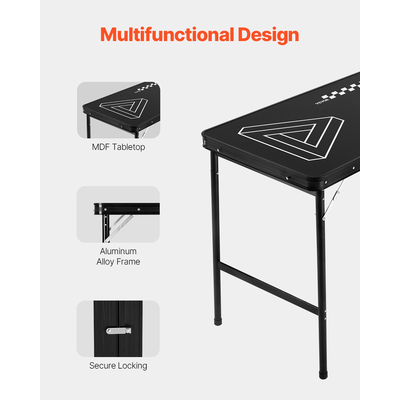 VEVOR 2,4 m Πτυσσόμενη λαβή μεταφοράς παιχνιδιών για πάρτι για μπύρα-πόνγκ πίσω
