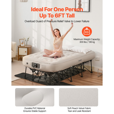 VEVOR Αερόστρωμα με Σκελετό & Αντλία Φουσκωτό Κούνια Κάμπινγκ 1 Ατόμου 300λίβρες