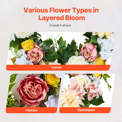 VEVOR Τεχνητό Διακοσμητικό Στεφάνι 24 σε Λευκό Ροζ Κίτρινο Παιώνιες Ορτανσίες