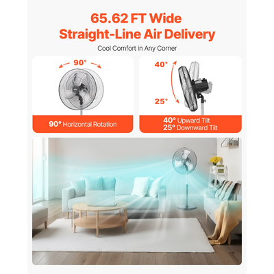 VEVOR 20" Βιομηχανικός ανεμιστήρας βάθρου 3-ταχυτήτων ταλαντούμενος ανεμιστήρας με ρυθμιζόμενο ύψος