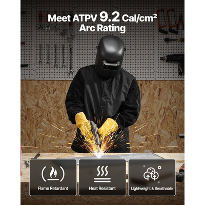 VEVOR FR Μπουφάν συγκόλλησης XXL Size Heavy Duty Δέρμα αγελάδας & 9oz FR βαμβάκι