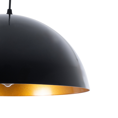 GloboStar® LUNE 01341 Μοντέρνο Κρεμαστό Φωτιστικό Καμπάνα Μονόφωτο 1 x E27 IP20 Μαύρο & Χρυσό Μέταλλο - Μ40 x Π40 x Υ20cm