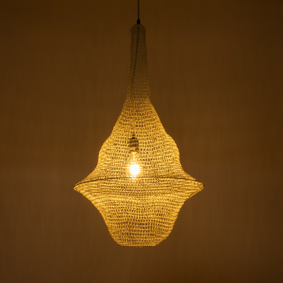 GloboStar® KENTUCKY 01874 Vintage Κρεμαστό Φωτιστικό Πλέγμα Μονόφωτο 1 x E27 IP20 Μπεζ Μέταλλο - Μ50 x Π50 x Υ90cm