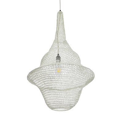 GloboStar® KENTUCKY 01874 Vintage Κρεμαστό Φωτιστικό Πλέγμα Μονόφωτο 1 x E27 IP20 Μπεζ Μέταλλο - Μ50 x Π50 x Υ90cm