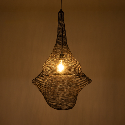 GloboStar® KENTUCKY 01875 Vintage Κρεμαστό Φωτιστικό Πλέγμα Μονόφωτο 1 x E27 IP20 Καφέ Μέταλλο - Μ50 x Π50 x Υ90cm