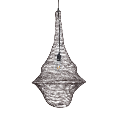 GloboStar® KENTUCKY 01875 Vintage Κρεμαστό Φωτιστικό Πλέγμα Μονόφωτο 1 x E27 IP20 Καφέ Μέταλλο - Μ50 x Π50 x Υ90cm