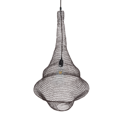 GloboStar® KENTUCKY 01875 Vintage Κρεμαστό Φωτιστικό Πλέγμα Μονόφωτο 1 x E27 IP20 Καφέ Μέταλλο - Μ50 x Π50 x Υ90cm