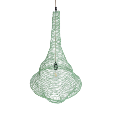 GloboStar® KENTUCKY 01876 Vintage Κρεμαστό Φωτιστικό Πλέγμα Μονόφωτο 1 x E27 IP20 Τιρκουάζ Μέταλλο - Μ50 x Π50 x Υ90cm