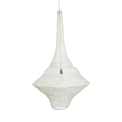 GloboStar® KENTUCKY 01877 Vintage Κρεμαστό Φωτιστικό Πλέγμα Μονόφωτο 1 x E27 IP20 Μπεζ Μέταλλο - Μ80 x Π80 x Υ140cm