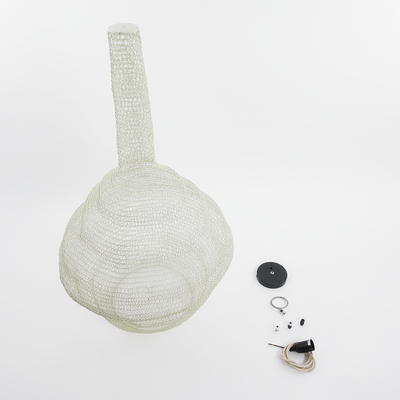 GloboStar® KENTUCKY 01883 Vintage Κρεμαστό Φωτιστικό Πλέγμα Μονόφωτο 1 x E27 IP20 Μπεζ Μέταλλο - Μ60 x Π60 x Υ90cm