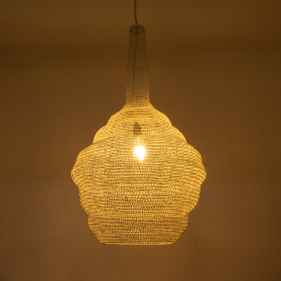 GloboStar® KENTUCKY 01883 Vintage Κρεμαστό Φωτιστικό Πλέγμα Μονόφωτο 1 x E27 IP20 Μπεζ Μέταλλο - Μ60 x Π60 x Υ90cm