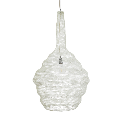 GloboStar® KENTUCKY 01883 Vintage Κρεμαστό Φωτιστικό Πλέγμα Μονόφωτο 1 x E27 IP20 Μπεζ Μέταλλο - Μ60 x Π60 x Υ90cm